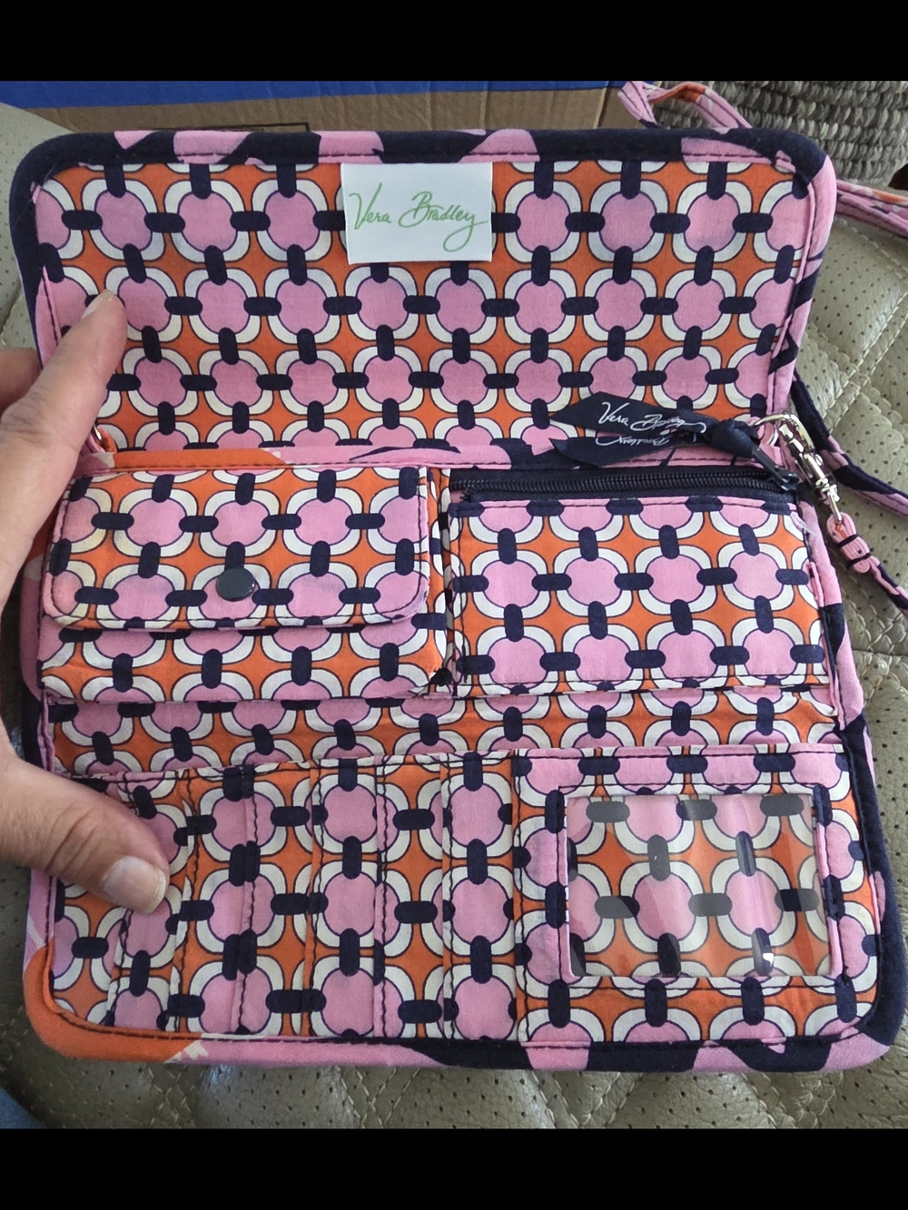 Vera Bradley Pink Navy Orange Quilted Crossbody Bag - Picture 2 of 2
